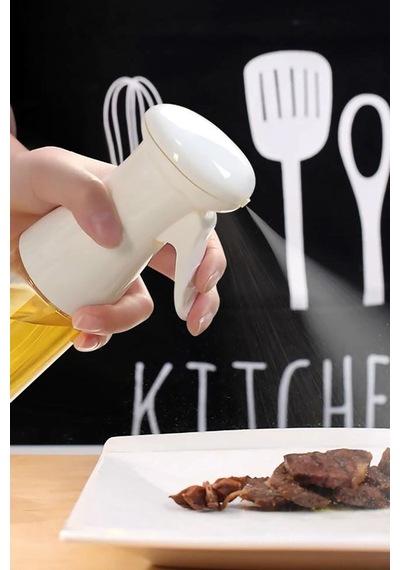 Sprey Cam Şişe Zeytinyağı Sirke Yağ Püskürtücü Yağdanlık Airfryer 200 Ml Beyaz