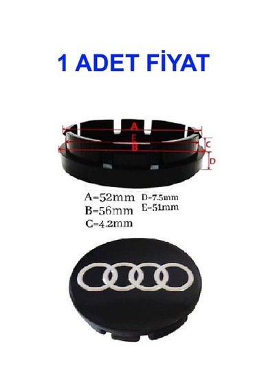 Jant Göbek Arması Siyah Renk 56- 52mm Audı