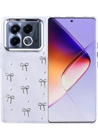 İnfinix Note 40 4g Kılıf Airbag Tasarımlı Simli Şeffaf Zore Kutup Kapak Fiyonk