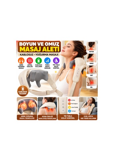 Gees Global Elektrikli Boyun Ve Sırt Masaj Aleti Kablosuz Boyun Ve Omuz Yoğurma Masaj Yastığı Gbzs