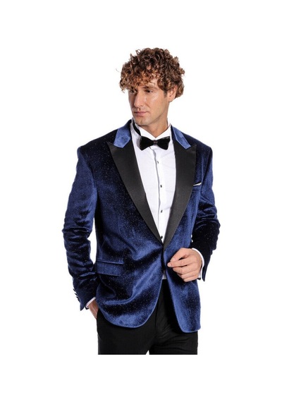Wessi Simli Slim Fit Kadife Erkek Smokin Ceket -Lacivert