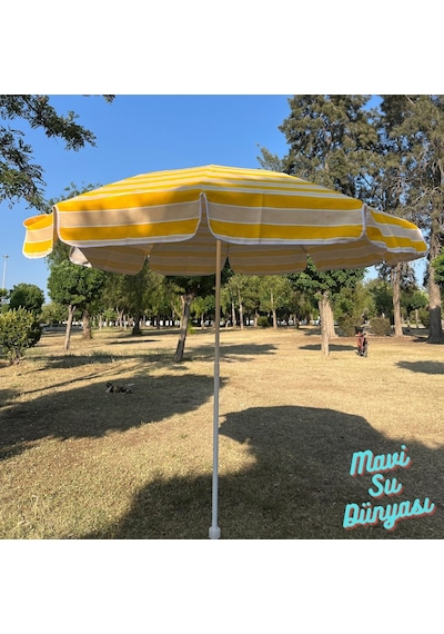 Plaj Deniz Balkon Şemsiyesi Pamuk Kumaşlı Şemsiye Bidonsuz Eğilebilir 2 Metre Şemsiye Beyaz