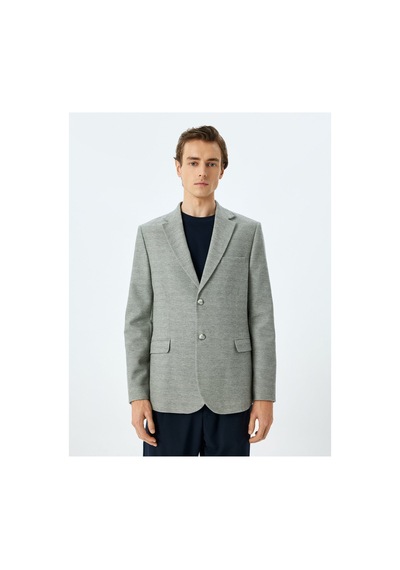 Koton Slim Fit Düğmeli Pamuk Karışımlı Mono Yaka Klasik Blazer Ceket Antrasit