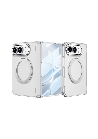 Apple Uyumlu iPhone Duo Kılıf M-safe Şarj Özellikli 360 Ring Standlı Sert Pc Kapak Kpt-07 Gümüş