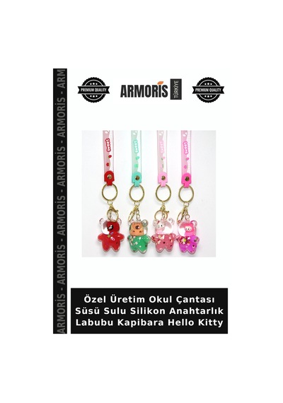 Özel Üretim Okul Çantası Süsü Sulu Silikon Anahtarlık Labubu Kapibara Hello Kitty
