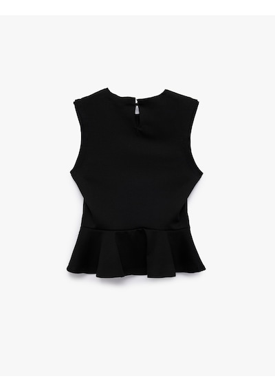 Koton Slim Fit Kolsuz Bisiklet Yaka Kemerli Peplum Bluz Siyah 6sak10193ek Siyah