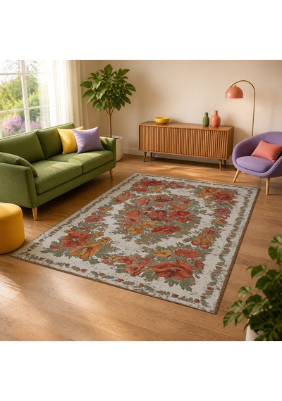 Kartela Halı Karabağ Halı Jüt Taban Dokuma Halı Açık Gri - 100 X 150 Cm