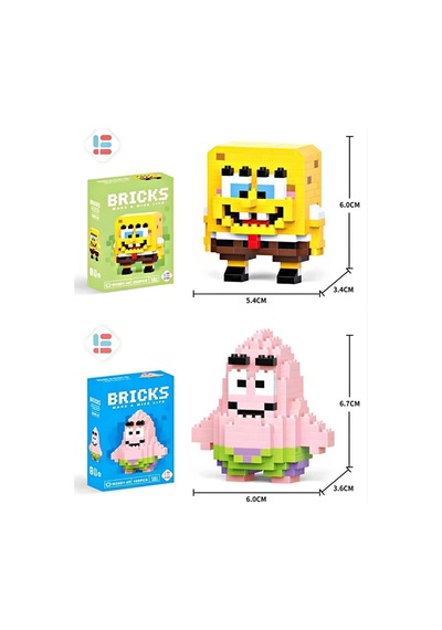 Bricks Sünger Bob Ve Patrick 2'li Figür 3d Yapboz Puzzle Yapı Taş