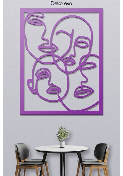Yüzler Metal Duvar Tablosu - Metal Duvar Sanatı - Mor - 40 X 50 Cm
