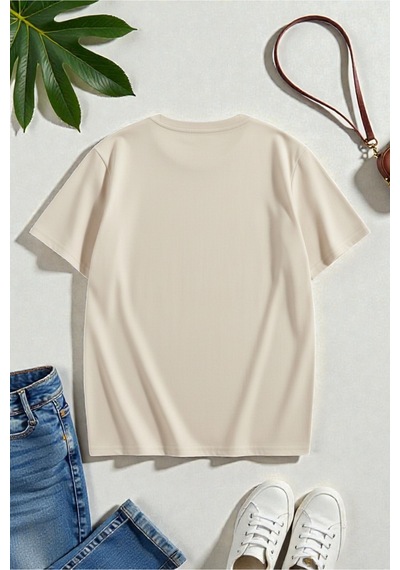 Uyguntarz Unisex Bear Bear Baskılı Tasarım Tshirt Bej
