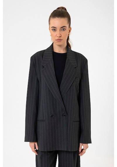 Antioch Kadın Çizgili Oversize Blazer Ceket Lacivert