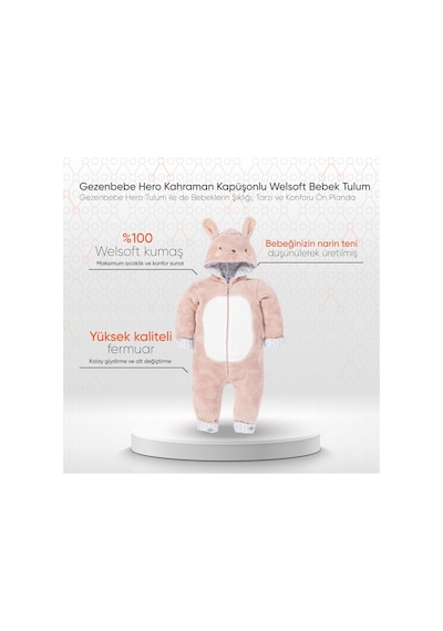 Gezenbebe Hero Kahraman Kapüşonlu Welsoft Bebek Tulum Kırmızı
