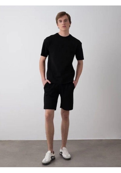 Erkek Çocuk King Yazılı T-shirt Şortlu Takım-15539 Siyah