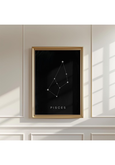 Balık Burcu Posteri Siyah Burç Duvar Sanatı Minimalist Astroloji Baskısı