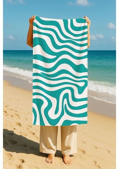 Plaj Havlusu Dalgalı Dijital Baskılı 70x150 Cm Plaj Havlusu - Mint Diğer