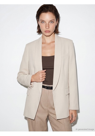 Lcw Vision Bej Şal Yaka Krep Kadın Blazer Ceket