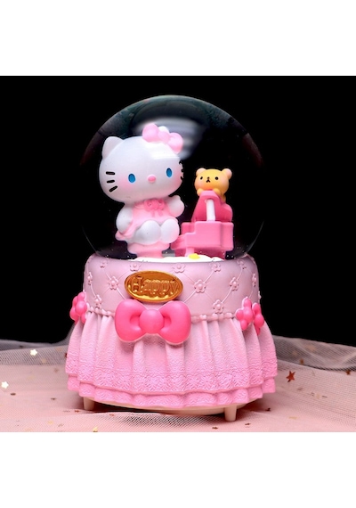 Hello Kitty Happy Temalı Orta Boy Işıklı Müzikli Kar Küresi