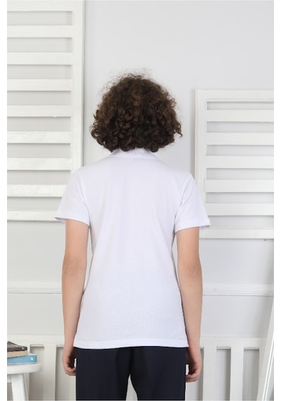 Modanino Erkek Çocuk %100 Pamuk Okul Tarz T-shirt 5-17 Yaş 12272 Beyaz