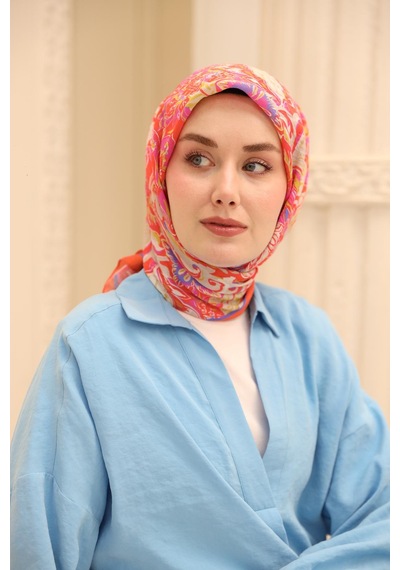 Silk Home Olinda İpek Eşarp 47002-03 Parlak Turuncu, Leylak, Yağ Yeşili, Pembe, Gümüş