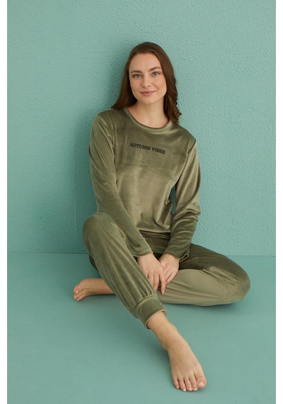 Gd Goldoremi 13165-11 Kadın Automn Vibes Kadife Manşetli Pijama Takım 001