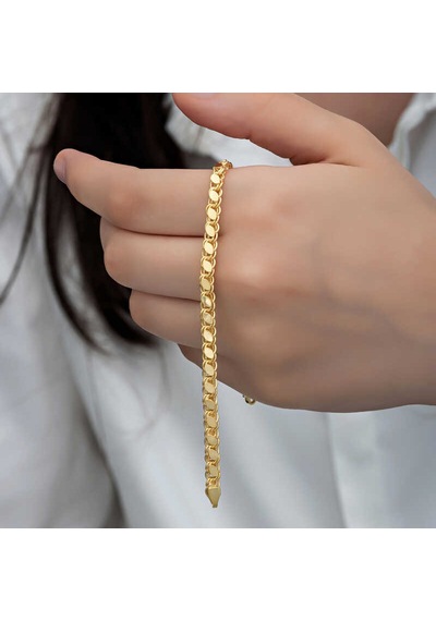 Gümüş Gold Pullu Zincir Kadın Bileklik Gold