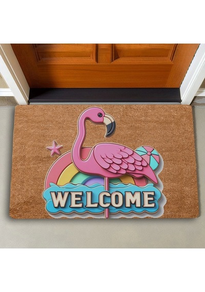 Valerine Life Gökkuşağı Ve Flamingo Welcome Kapı Önü Paspası 45x70cm