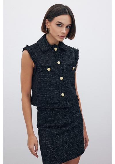 Sateen Simli Tüvit Yelek - Siyah-135289 Siyah