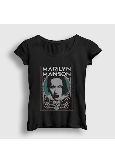 Presmono Kadın Ny Marilyn Manson T-shirt Siyah