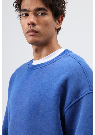 Vamos Basic Oversize Yıkamalı Sweatshirt Saks