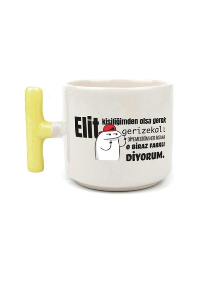 Elit Kişiliğimden Olsa Gerek Baskılı Sarı Kulplu T Kupa