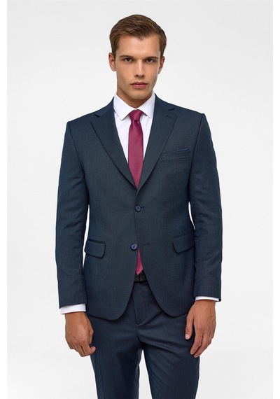 Süvari Lacivert Slim Desenli Mono Yaka 6 Drop Takım Elbise
