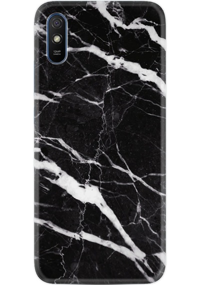 Xiaomi Redmi 9A Kılıf Silikon Siyah Şerit Mermer 1318