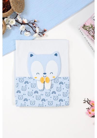 Erkek Bebek Çift Katlı Natural Penye Battaniye Stl6981 mavi