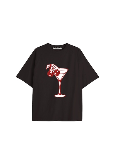 Kalic Studio Y2k Vintage Cherry Baskılı Siyah T-shirt Kod 100 Siyah-100