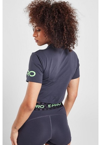 Nike Pro Dri-fit Cropped Graphic Sleeve Kadın Antrasit Tişört