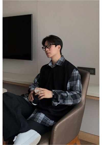 Cool Tarz Erkek Siyah V Yaka Oversize Süveter Siyah Siyah