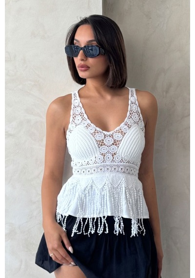 Verymoda Güpür Detaylı Askılı Bluz D2892 Krem