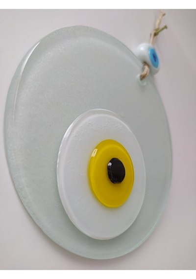 Beyaz Nazar Boncuğu El Yapımı Duvar Dekoru 12 Cm