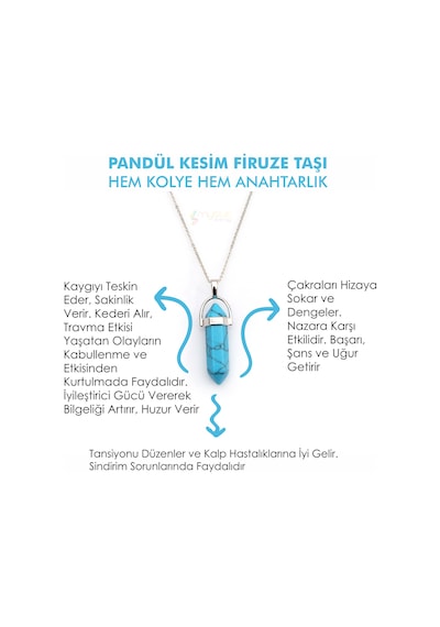 Mystic Energy Doğal Taş Firuze Taşi Pandül Kesim  Kolye&Anahtarlık Mavi