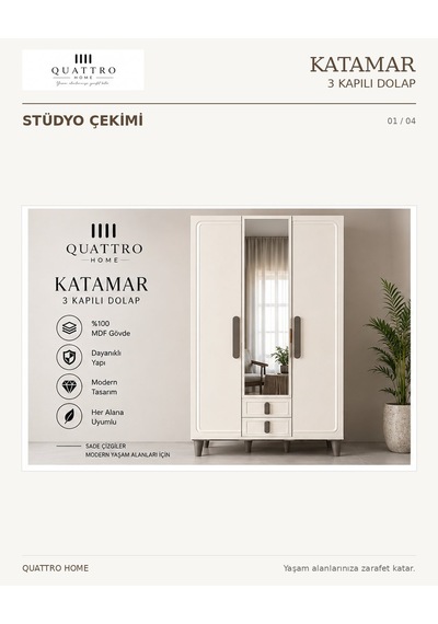 Katamar 3 Kapaklı Dolap Krem