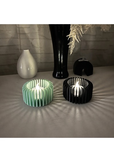 3d Baskı Modern Çizgili Mumluk - Tealight Mumluk 1 Adet -mint Diğer
