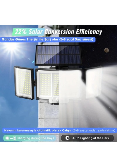 Technosmart Solar Güneş Enerjili 348 Ledli Kumandalı Hareket Sensörlü 3 Modlu Bahçe Aydınlatma Lamba