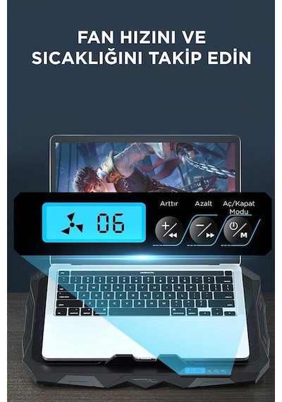 Stand Oyuncu Çalışma Laptop Soğutucu Ayarlanabilir Dizüstü Bilgisayar Soğutma Fanı Cf03 Siyah