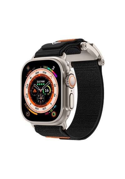 Apple Watch 7 45mm Uyumlu Krd-154 Naylon Kumaş Hasır Örgülü Kordon - Gri-siyah