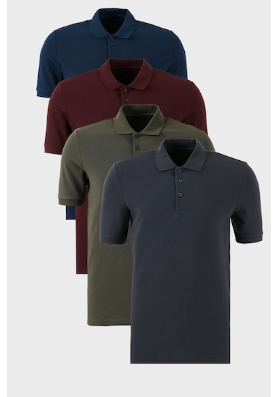 Buratti Pamuklu Regular Fit Düğmeli Polo Yaka 4'Lü Paket Erkek T Shirt 5902127S4 Vişne-Antrasit-Haki-Indigo