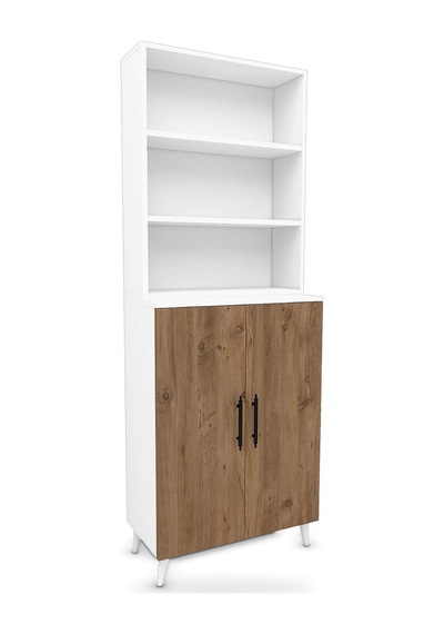 Tr Lidya Dolaplı Kitaplık 6 Raflı 2 Kapaklı 65 Cm, Atlantik Çam - Beyaz Genel