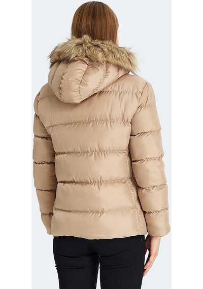 Slazenger GUEST Kadın Kapüşonlu Şişme Vizon Mont & Kaban