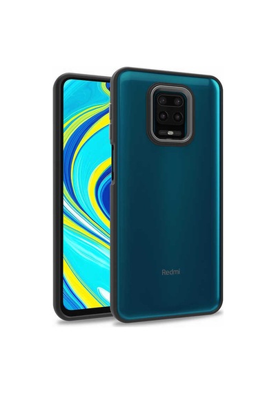 Noktaks - Redmi Note 9s Uyumlu Kılıf Koruyucu Arkası Şeffaf Renkli Kenarlı Flora Kapak - Kırmızı - T22865