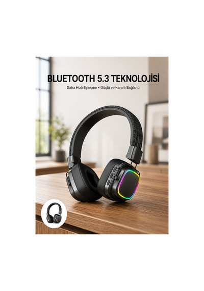 Renkli Işık Efektli Bluetooth 5.3 Müzik Kulaklığı Yeni Nesil - Hs08377040-2839 Renkli