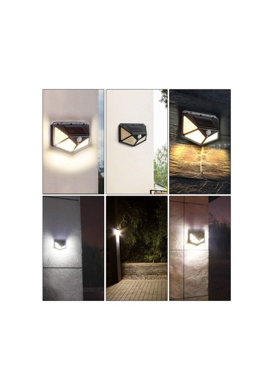 Solar Lamba 100 Led Pır Hareket Sensörlü Dış Duvar Lambası Ip65 Bahçe Teras - 1 Adet